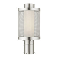 20684-91 Nottingham Medium Base Light Bulb Socket Medium Outdoor Post Top Lantern Stainless Steel and Brushed Nickel Stainless Steel Mesh with Satin Opal White Glass 120V for Garden, Exterior Post