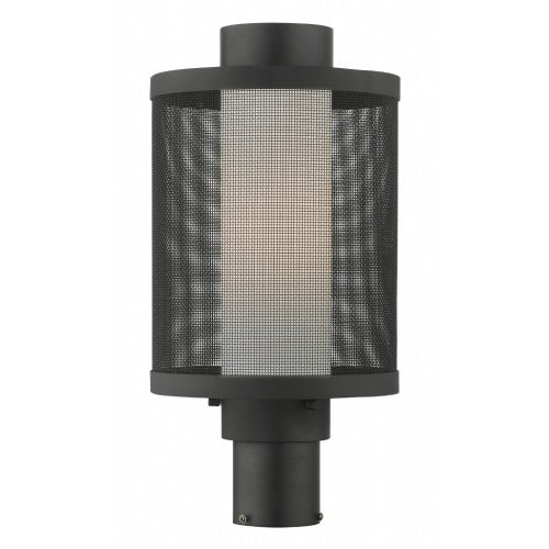 20686-14 Nottingham Medium Base Light Bulb Socket Large Outdoor Post Top Lantern Stainless Steel and Textured Black Stainless Steel Mesh with Satin Opal White Glass 120V for Garden, Exterior Post
