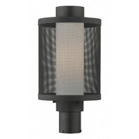 20686-14 Nottingham Medium Base Light Bulb Socket Large Outdoor Post Top Lantern Stainless Steel and Textured Black Stainless Steel Mesh with Satin Opal White Glass 120V for Garden, Exterior Post
