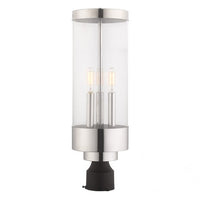 20728-05 Hillcrest Candelabra Base Light Bulb Socket Large Outdoor Post Top Lantern Stainless Steel and Clear Glass and Polished Chrome Finish 120V for Garden, Exterior Post