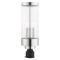 20728-05 Hillcrest Candelabra Base Light Bulb Socket Large Outdoor Post Top Lantern Stainless Steel and Clear Glass and Polished Chrome Finish 120V for Garden, Exterior Post