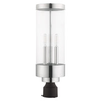 20728-05 Hillcrest Candelabra Base Light Bulb Socket Large Outdoor Post Top Lantern Stainless Steel and Clear Glass and Polished Chrome Finish 120V for Garden, Exterior Post