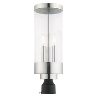 20728-05 Hillcrest Candelabra Base Light Bulb Socket Large Outdoor Post Top Lantern Stainless Steel and Clear Glass and Polished Chrome Finish 120V for Garden, Exterior Post