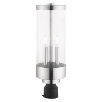 20728-05 Hillcrest Candelabra Base Light Bulb Socket Large Outdoor Post Top Lantern Stainless Steel and Clear Glass and Polished Chrome Finish 120V for Garden, Exterior Post