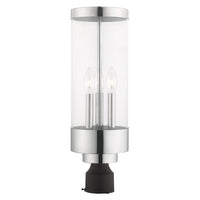 20728-05 Hillcrest Candelabra Base Light Bulb Socket Large Outdoor Post Top Lantern Stainless Steel and Clear Glass and Polished Chrome Finish 120V for Garden, Exterior Post