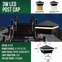 CPL04 Modern Pyramid-Top 12V AC/DC Low Voltage 3W 2700K/3000K 150 Lumens LED Post Cap Light for 3.5x3.5 or 4x4 Posts IP65 Waterproof