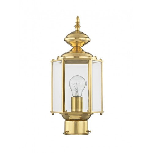 2117-02 Outdoor Classics Medium Base Light Bulb Socket Outdoor Post Top Lantern 14.5" x 7" Solid Brass and Clear Beveled Glass, Polished Brass Finish 120V for Garden, Exterior Post