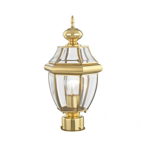 2153-02 Monterey Medium Base Light Bulb Socket Small Outdoor Post Top Lantern 16.5" x 8.5" Hand Crafted Solid Brass and Clear Beveled Glass, Polished Brass Finish 120V for Garden, Exterior Post