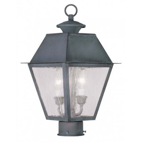 2166-61 Mansfield Candelabra Base Light Bulb Socket Medium Outdoor Post Top Lantern 9" x 9" x 17"  Hand Crafted Solid Brass and Seeded Glass, Charcoal Finish 120V for Garden, Exterior Post