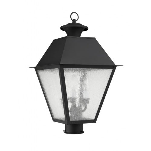 2169-04 Mansfield Candelabra Base Light Bulb Socket Large Outdoor Post Top Lantern 12" x 12" x 20"  Hand Crafted Solid Brass and Seeded Glass, Black Finish 120V for Garden, Exterior Post