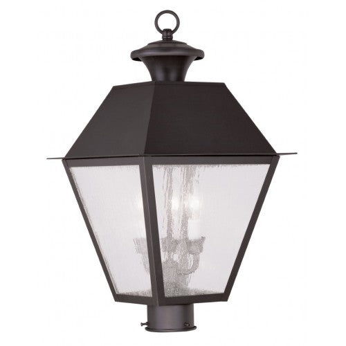 2169-07 Mansfield Candelabra Base Light Bulb Socket Large Outdoor Post Top Lantern 12" x 12" x 20"  Hand Crafted Solid Brass and Seeded Glass, Bronze Finish 120V for Garden, Exterior Post