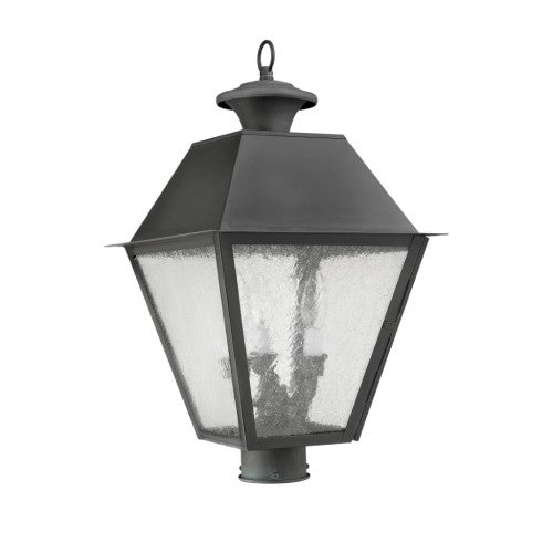 2169-61 Mansfield Candelabra Base Light Bulb Socket Large Outdoor Post Top Lantern 12" x 12" x 20"  Hand Crafted Solid Brass and Seeded Glass, Charcoal Finish 120V for Garden, Exterior Post