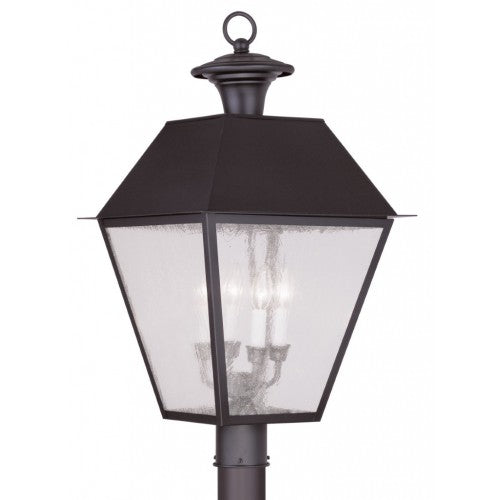 2173-07 Mansfield Candelabra Base Light Bulb Socket Extra Large Outdoor Post Top Lantern 15" x 15" x 27.5"  Hand Crafted Solid Brass and Seeded Glass, Bronze Finish 120V for Garden, Exterior Post
