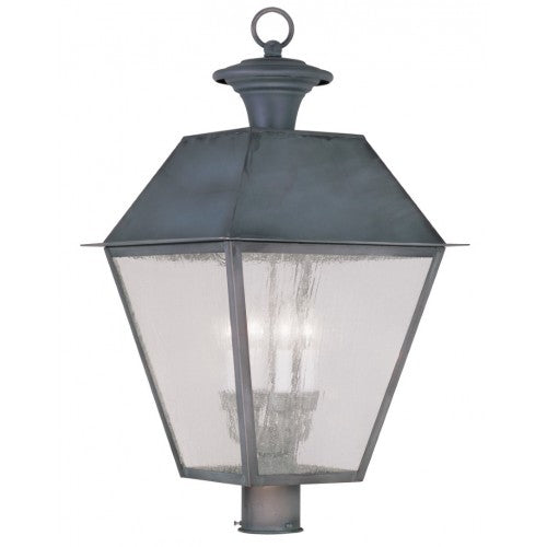 2173-61 Mansfield Candelabra Base Light Bulb Socket Extra Large Outdoor Post Top Lantern 15" x 15" x 27.5"  Hand Crafted Solid Brass and Seeded Glass, Charcoal Finish 120V for Garden, Exterior Post
