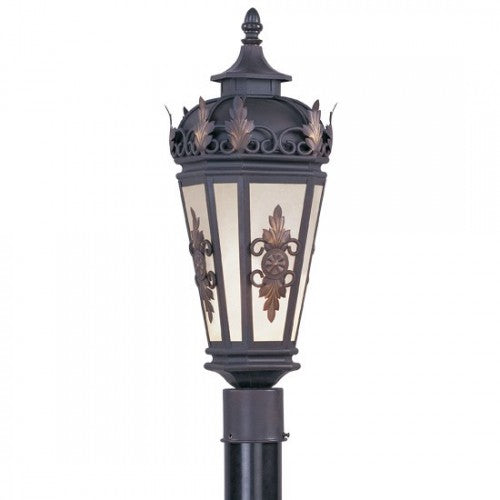 2194-07 Berkshire Medium Base Light Bulb Socket Outdoor Post Top Lantern 22" x 7.5"  Hand Crafted Solid Brass and Antique Honey Linen Glass, Bronze Finish 120V for Garden, Exterior Post