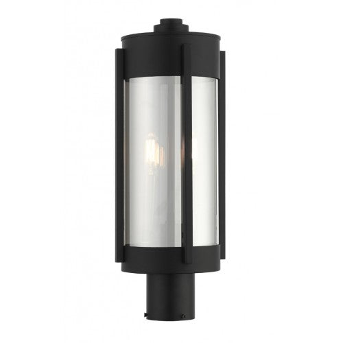 22386-04 Sheridan Candelabra Base Light Bulb Socket Medium Outdoor Post Top Lantern 18.75" x 7.5" Stainless Steel and Electrical Plated Smoke Glass, Black with Brushed Nickel Candles Finish 120V for Garden, Exterior Post