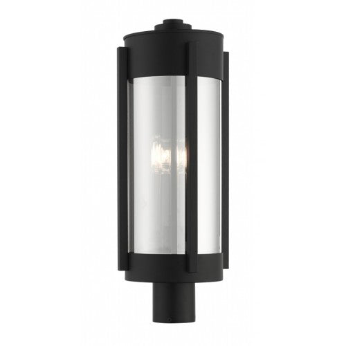 22387-04 Sheridan Candelabra Base Light Bulb Socket Large Outdoor Post Top Lantern 22" x 8.625" Stainless Steel and Electrical Plated Smoke Glass, Black with Brushed Nickel Candles Finish 120V for Garden, Exterior Post