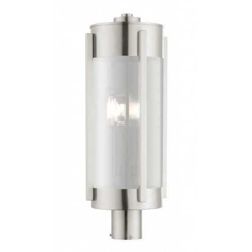 22387-91 Sheridan Candelabra Base Light Bulb Socket Large Outdoor Post Top Lantern 22" x 8.625" Stainless Steel and Electrical Plated Smoke Glass, Brushed Nickel Finish 120V for Garden, Exterior Post