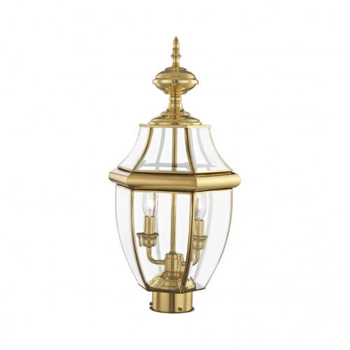2254-02 Monterey Candelabra Base Light Bulb Socket Medium Outdoor Post Top Lantern 21.5" x 10.5" Hand Crafted Solid Brass and Clear Beveled Glass , Polished Brass Finish 120V for Garden, Exterior Post