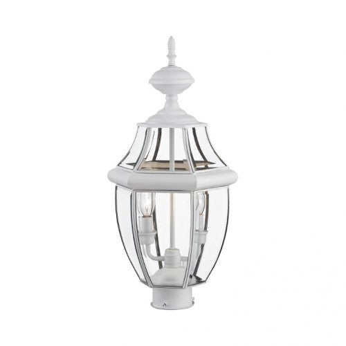 2254-03 Monterey Candelabra Base Light Bulb Socket Medium Outdoor Post Top Lantern 21.5" x 10.5" Hand Crafted Solid Brass and Clear Beveled Glass , White Finish 120V for Garden, Exterior Post