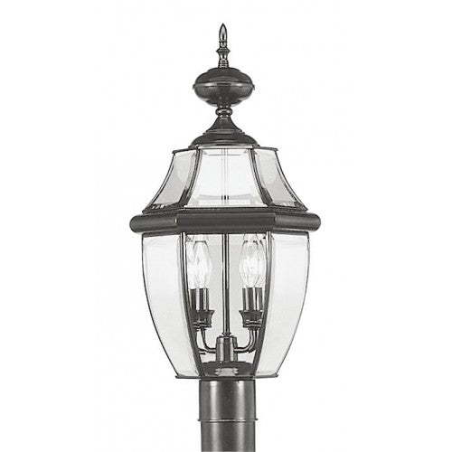 2254-04 Monterey Candelabra Base Light Bulb Socket Medium Outdoor Post Top Lantern 21.5" x 10.5" Hand Crafted Solid Brass and Clear Beveled Glass , Black Finish 120V for Garden, Exterior Post
