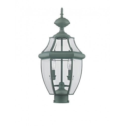 2254-06 Monterey Candelabra Base Light Bulb Socket Medium Outdoor Post Top Lantern 21.5" x 10.5" Hand Crafted Solid Brass and Clear Beveled Glass , Verdigris Finish 120V for Garden, Exterior Post