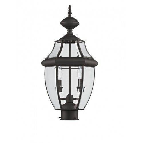 2254-07 Monterey Candelabra Base Light Bulb Socket Medium Outdoor Post Top Lantern 21.5" x 10.5" Hand Crafted Solid Brass and Clear Beveled Glass, Bronze Finish 120V for Garden, Exterior Post
