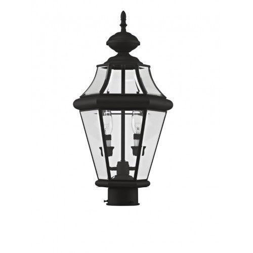 2264-04 Georgetown Candelabra Base Light Bulb Socket Medium Outdoor Post Top Lantern 21" x 10.25"  Hand Crafted Solid Brass and Clear Beveled Glass, Black Finish 120V for Garden, Exterior Post