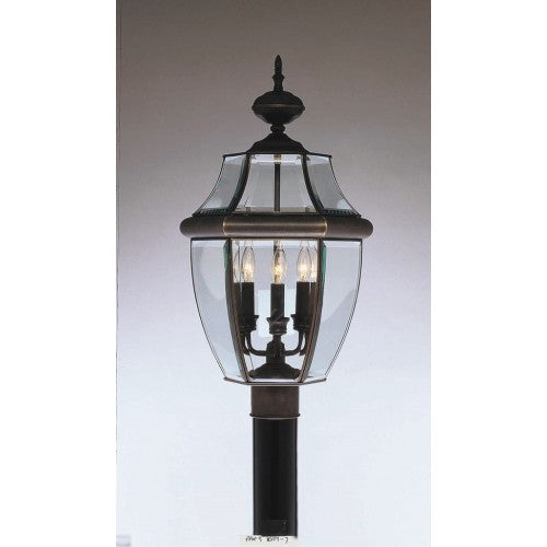 2354-07 Monterey Candelabra Base Light Bulb Socket Large Outdoor Post Top Lantern 23.5" x 12.5"  Hand Crafted Solid Brass and Clear Beveled Glass, Bronze Finish 120V for Garden, Exterior Post