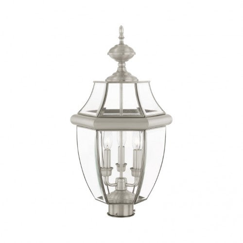 2354-91 Monterey Candelabra Base Light Bulb Socket Large Outdoor Post Top Lantern 23.5" x 12.5"  Hand Crafted Solid Brass and Clear Beveled Glass, Bronze Finish 120V for Garden, Exterior Post
