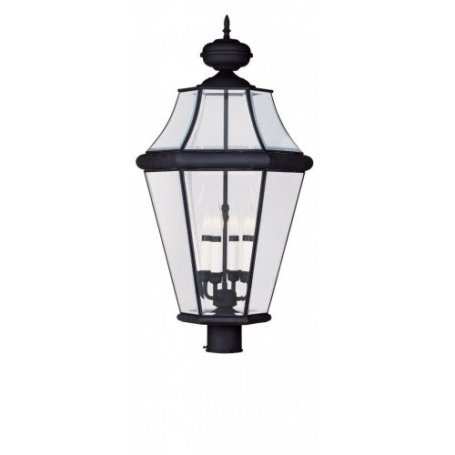 2368-04 Georgetown Candelabra Base Light 4 Bulb Sockets Extra Large Outdoor Post Top Lantern 29" x 16"  Hand Crafted Solid Brass and Clear Beveled Glass, Black Finish 120V for Garden, Exterior Post