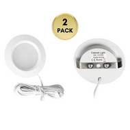 CBA02 2-Pack 12V 3W Round LED Dimmable Aluminum Recessed Cabinet Light Fixture - 3000K Warm White / White Shell
