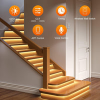 SLMS02 Intelligent LED COB Strip Light Stair Light Kit 10 or 16 Stairs with Remote Control Wall Switch Tunable 3000K-6000K