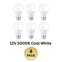 E26 6W 12V-24V 3000K/5000K 600LM AC/DC LED Shatterproof Bulbs 6-Pack Non-Dimmable Energy Saving Low Voltage Light Bulb
