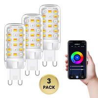 RGBCW G9 3.5W Smart WI-FI Control LED Light Bulb 3 Pack, Energy Saving RGBCW Color Changing 2700K-6500K 120V Outdoor LED Bulb Compatible with Alexa and Google Assistant