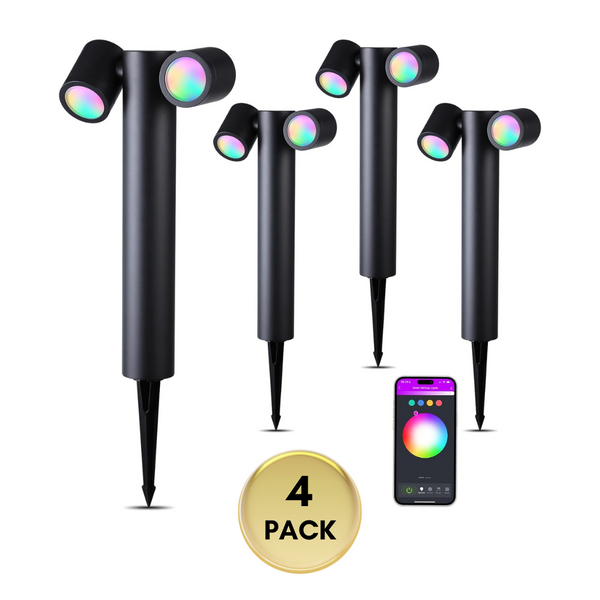 4-Pack of RGBCW Bluetooth Smart LED Path Lights | Durable Walk Way