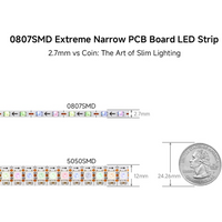 SL13 Strip Light Addressable RGB+IC WS2812B Ultra Narrow 4.54W/ft 2.7mm 16.4ft DC12V Low Voltage LED Indoor IP30 UL 0807 SMD Tape Light