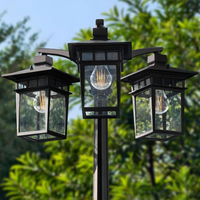 PLH04 360° Motion Sensor and Dusk-to-Dawn Classic Black Aluminum 3-Head Rectangular Post Light 87.5