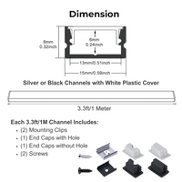 AC10 U-Shaped Aluminum Channel with Plastic or Silicone Diffuser Cover 3.3FT/1M For Max 13mm Width LED Strip Lights Pack of 6/10/20