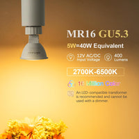 RGBCW MR16 5W Smart WIFI LED Light Bulb 4 Pack, Energy Saving RGBCW Color Changing 12V Outdoor LED Bulb Compatible with Alexa, Google Assistant, and Siri