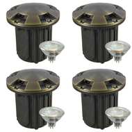 UNB07 4x/8x/12x Package Cast Brass 12V Low Voltage Round Multi-Directional LED In-ground Well Light IP65 Waterproof with MR16 5W 3000K Bulb - 4 Pack / Natural Brass