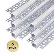 AC04 Plaster-In Drywall Trimless Track Aluminum Channel 3.3FT/1M For Max 13mm LED Strip Lights Pack of 6 - 6 Pack of 3.3ft (1M) - Double Edge Channel
