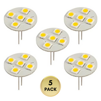 G4 5-Pack 1W and 3W 300LM 3000K Non-Dimmable SMD Standard Back-Pin Flat LED Light Bulb 12V 180° Bulb Energy Efficient