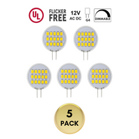 G4 5 Pack 1.8W 220LM Dimmable SMD Side Pin Flat LED Light Bulb 12V 180° Bulb Energy Efficient