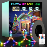 SLNR17 Dotted Neon RGBIC+CCT LED Strip Light 110V IP65 Outdoor Rated Dimmable High Voltage Flexible Rope Light , Mounting Clips, End Cap, Screws, Remote Control and Power Supply - 5M/16.4ft