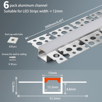 U-Shaped Drywall Trimless Recessed Flexible Track Aluminum Channel 6.6FT/2M a For Max 12mm LED Strip Lights Pack of 6 and 10