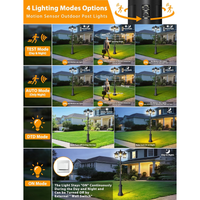 PLH04 360° Motion Sensor and Dusk-to-Dawn Classic Black Aluminum 3-Head Rectangular Post Light 87.5