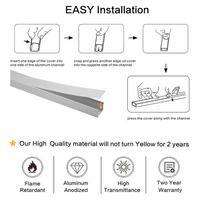 AC07 U-Shaped Square Aluminum Channel 3.3FT/1M and 6.6FT/2M For Max 16mm LED Strip Lights Pack of 10 and 20