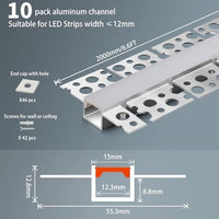 AC05 U-Shaped Drywall Trimless Recessed Flexible Track Aluminum Channel 6.6FT/2M a For Max 12mm LED Strip Lights Pack of 6 and 10