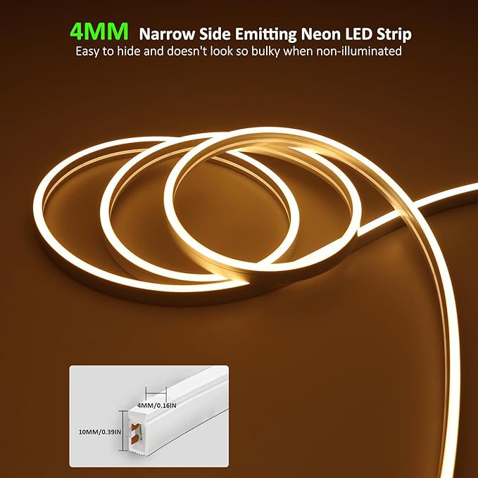Outdoor Landscape Lighting LED 12V Low Voltage SLN01 Dotless COB Neon LED 16.4FT (5M) Strip Light DC24V 2.44W/ft IP67 4x10mm Outdoor Rated Dimmable Low Voltage Silicone Strip Light